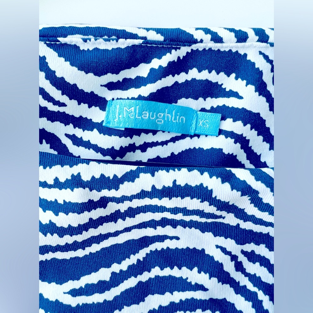 J. McLaughlin dress Catalina blue white zebra print 3/4 sleeve coastal XS - Picture 3 of 5